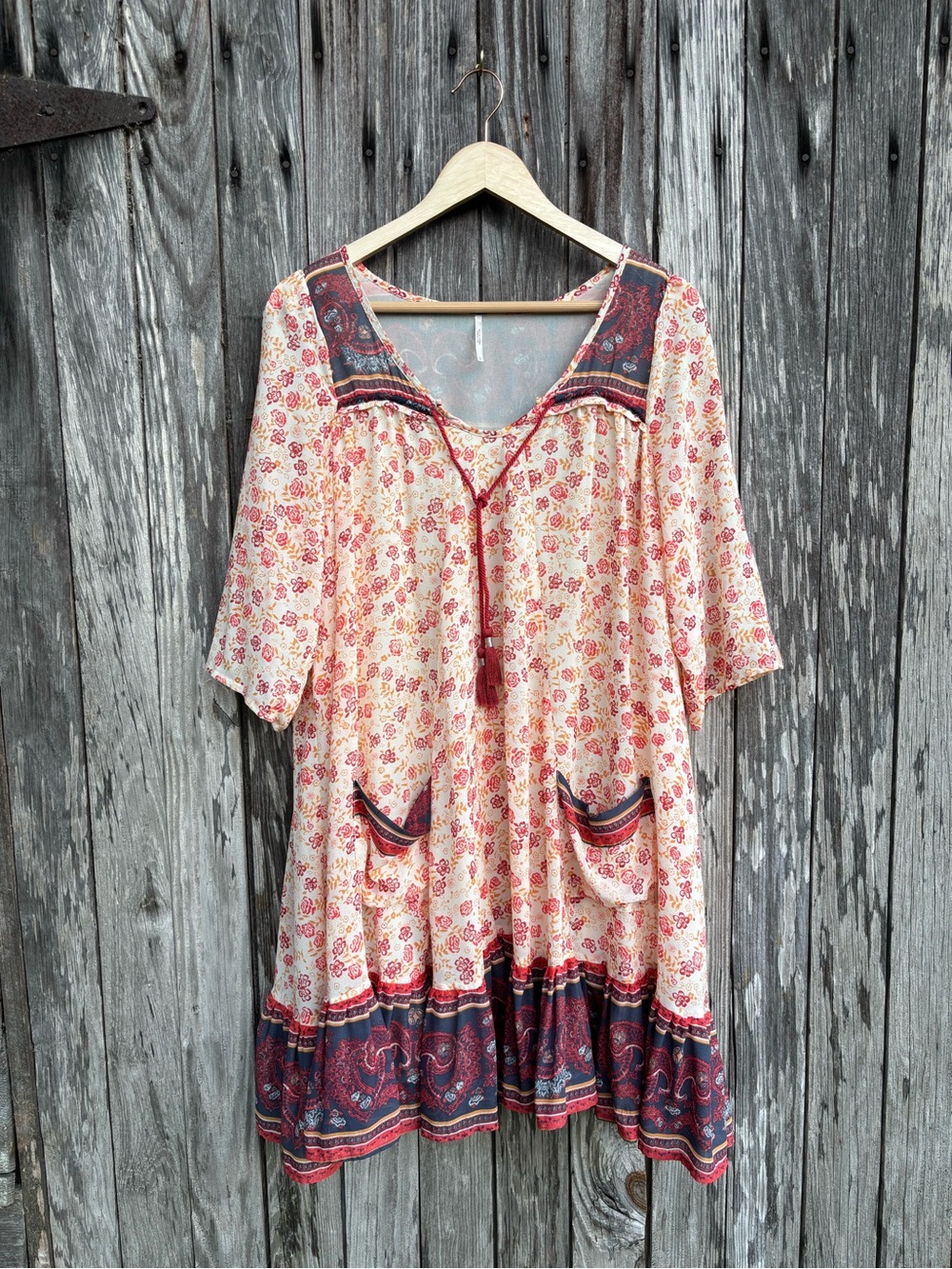 Free People "Penny Lane" dress floral flowy size large cream and red